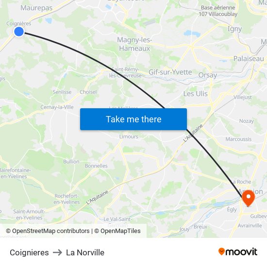 Coignieres to La Norville map