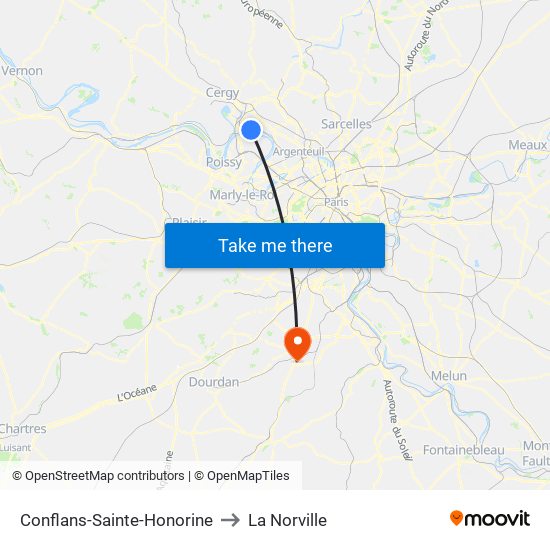 Conflans-Sainte-Honorine to La Norville map
