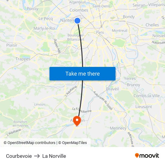 Courbevoie to La Norville map