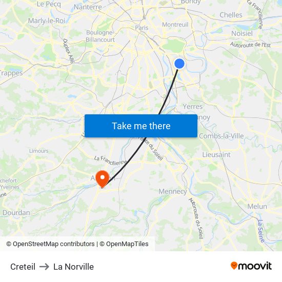 Creteil to La Norville map