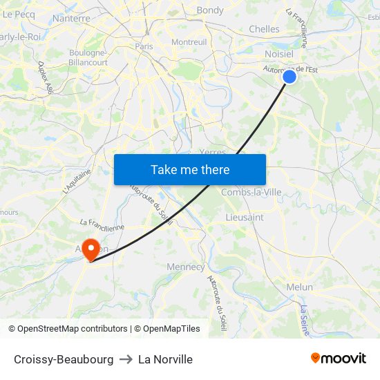 Croissy-Beaubourg to La Norville map