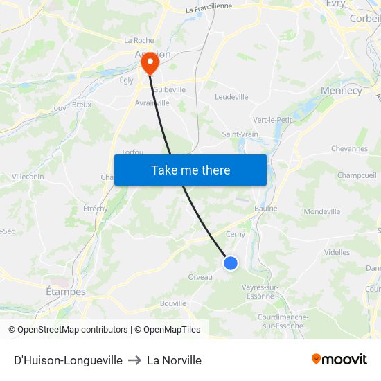 D'Huison-Longueville to La Norville map