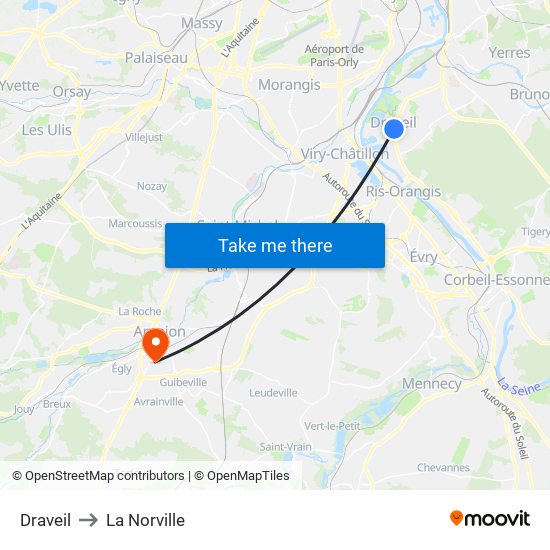 Draveil to La Norville map