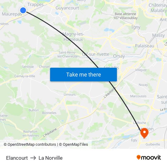 Elancourt to La Norville map