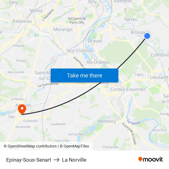 Epinay-Sous-Senart to La Norville map