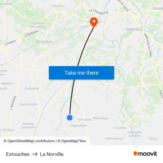 Estouches to La Norville map