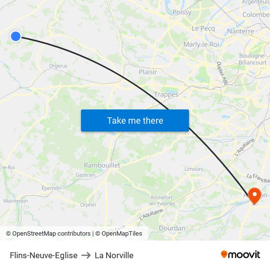 Flins-Neuve-Eglise to La Norville map