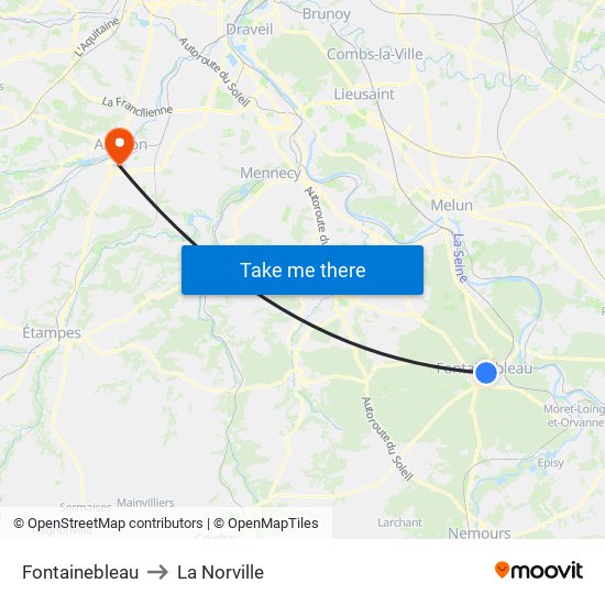 Fontainebleau to La Norville map