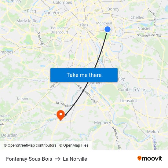 Fontenay-Sous-Bois to La Norville map