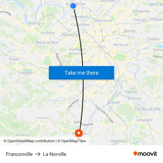 Franconville to La Norville map
