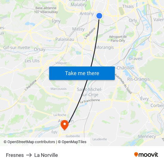 Fresnes to La Norville map