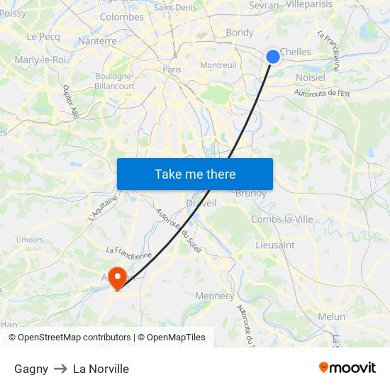 Gagny to La Norville map