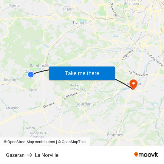 Gazeran to La Norville map