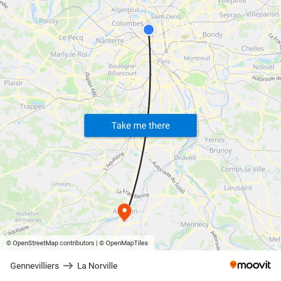 Gennevilliers to La Norville map