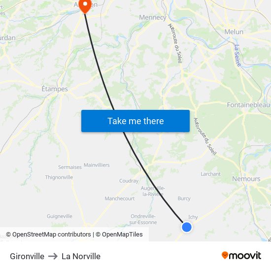 Gironville to La Norville map