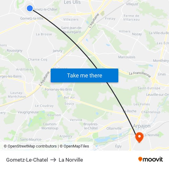 Gometz-Le-Chatel to La Norville map