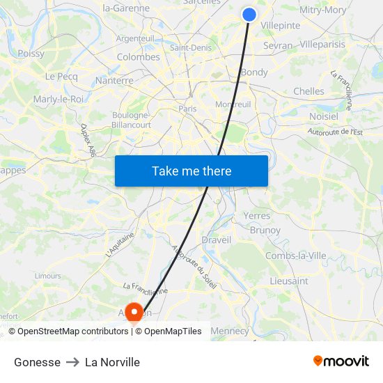 Gonesse to La Norville map