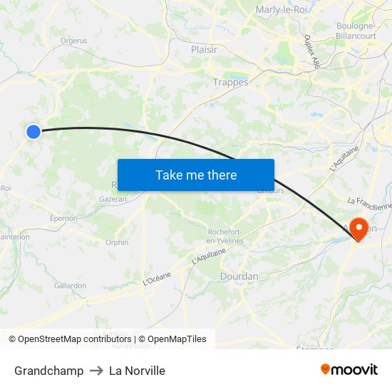 Grandchamp to La Norville map