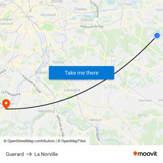 Guerard to La Norville map
