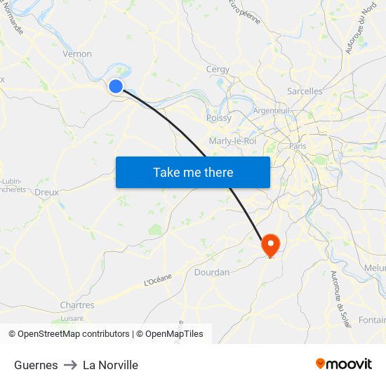 Guernes to La Norville map