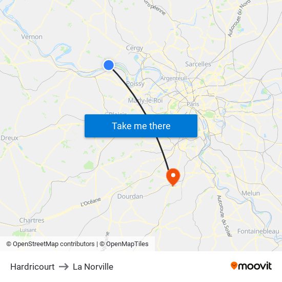 Hardricourt to La Norville map