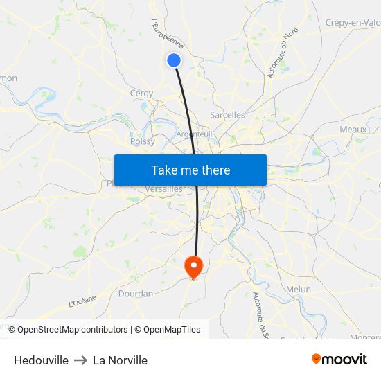 Hedouville to La Norville map