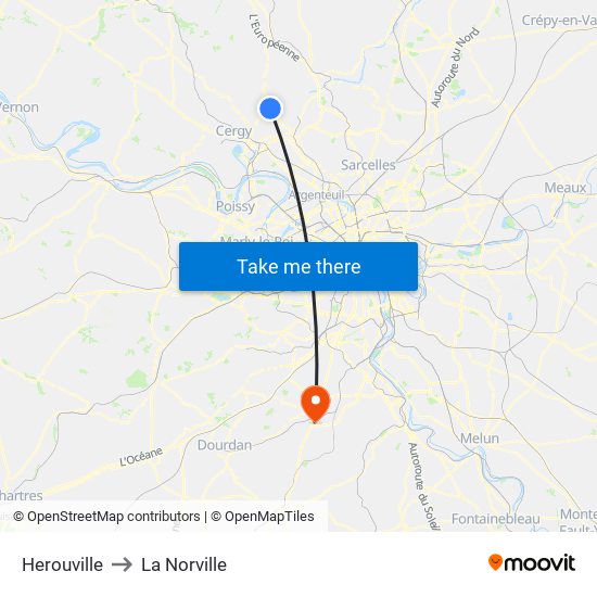 Herouville to La Norville map