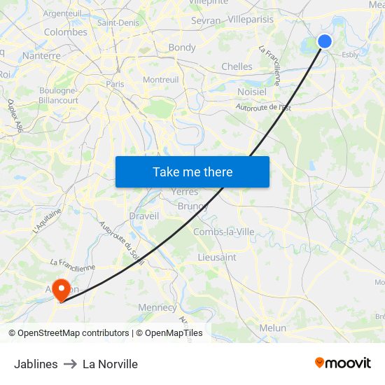 Jablines to La Norville map