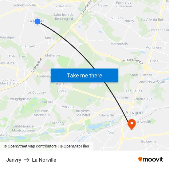 Janvry to La Norville map
