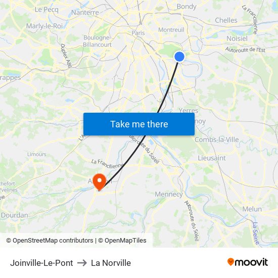 Joinville-Le-Pont to La Norville map