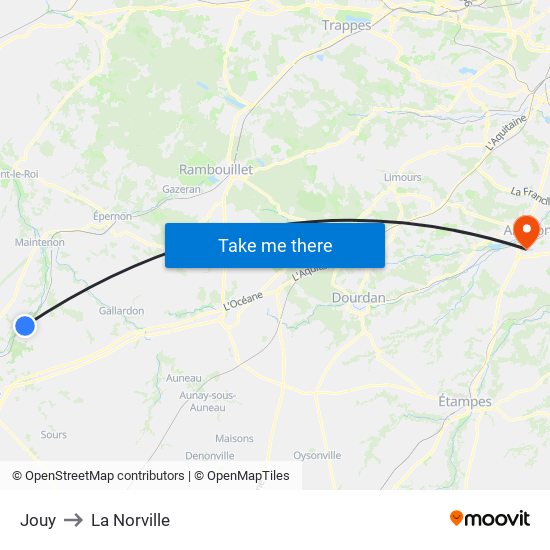 Jouy to La Norville map