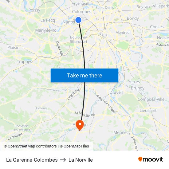 La Garenne-Colombes to La Norville map