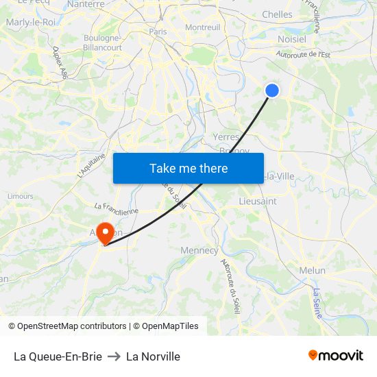 La Queue-En-Brie to La Norville map