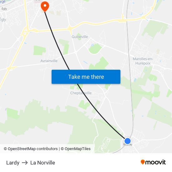 Lardy to La Norville map