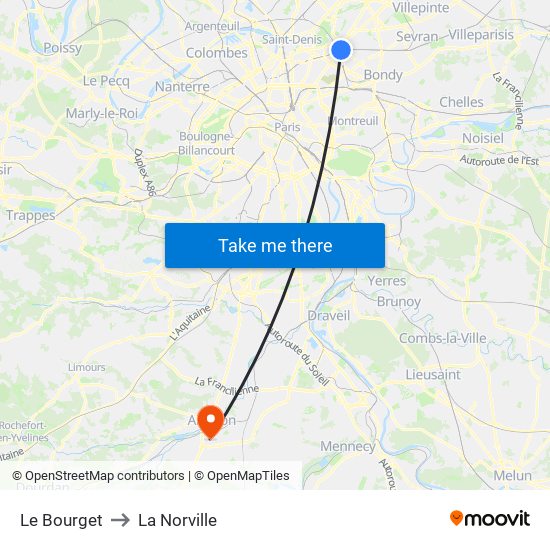 Le Bourget to La Norville map