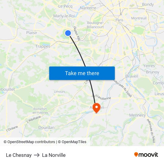 Le Chesnay to La Norville map