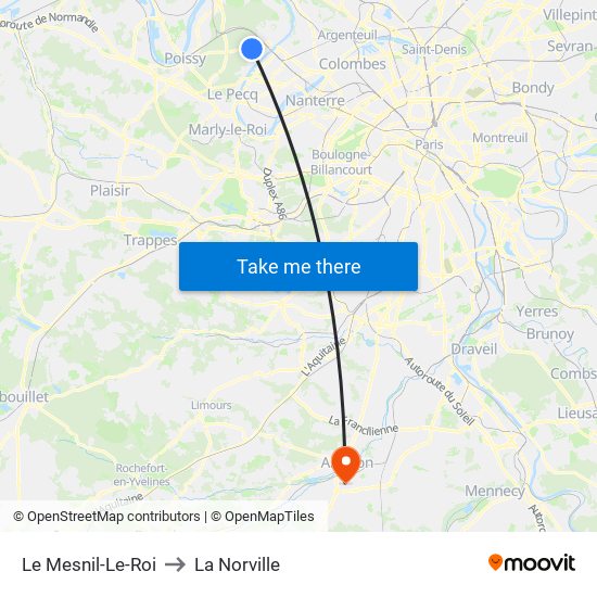 Le Mesnil-Le-Roi to La Norville map