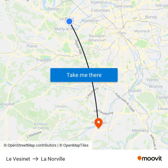 Le Vesinet to La Norville map