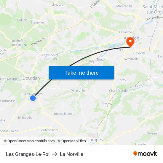Les Granges-Le-Roi to La Norville map
