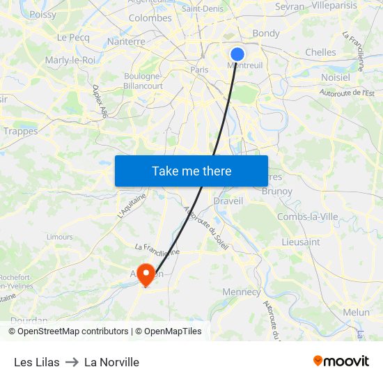 Les Lilas to La Norville map