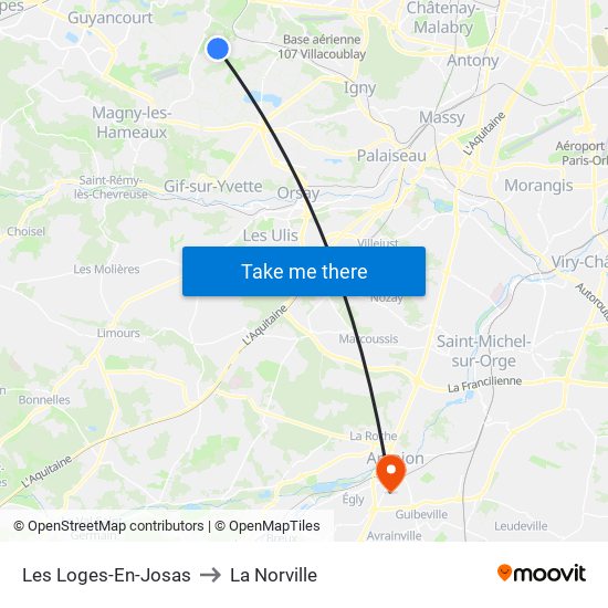 Les Loges-En-Josas to La Norville map