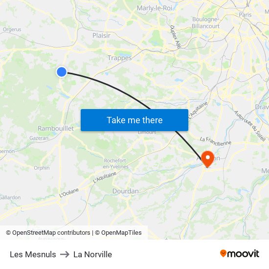 Les Mesnuls to La Norville map