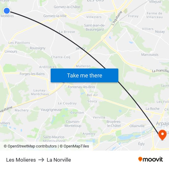 Les Molieres to La Norville map