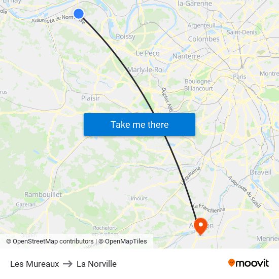 Les Mureaux to La Norville map