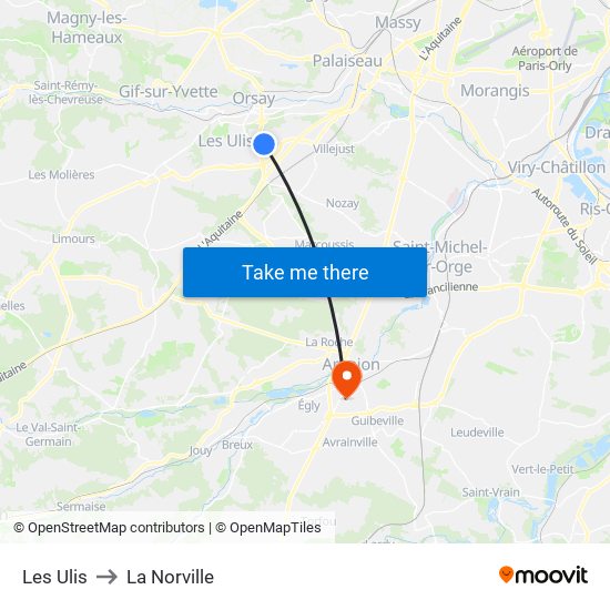 Les Ulis to La Norville map
