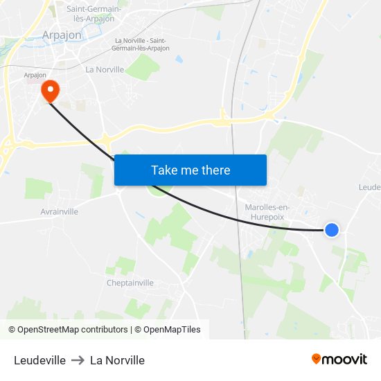 Leudeville to La Norville map