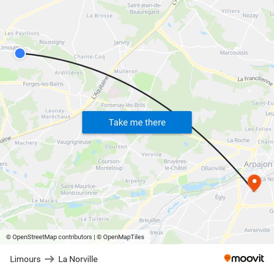 Limours to La Norville map