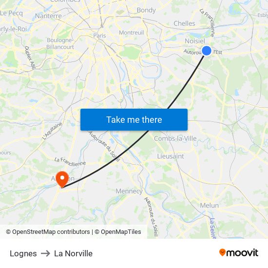 Lognes to La Norville map