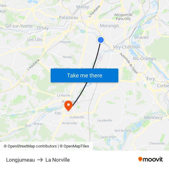 Longjumeau to La Norville map