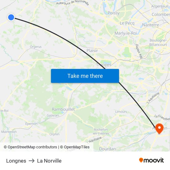 Longnes to La Norville map
